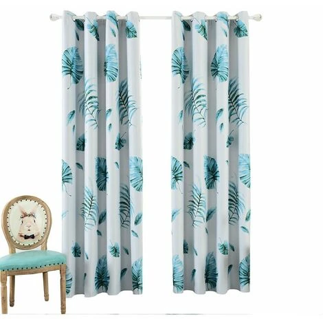 LITZEE Rideau Rideau Occultant Feuille De Bananier De Foret Tropicale Tropicale Bleue Perforee 100 * 250CM Type A 4 LITZEE Rideau Rideau Occultant Feuille De Bananier De Foret Tropicale Tropicale Bleue Perforee 100 * 250CM Type A – Image 4