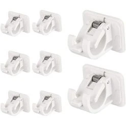 DECKON 8 Pièces Fixations Sans Perçage Tige, Support Tringle à Rideau Auto Adhésif, Supports Crochet Draperie, Support Fixation Tringle à Rideaux Avec Boucle Ressort Pour Maison, Salle Bain, Hôtel, Plastique
