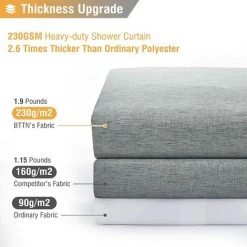 BAICCCF 180 X 200 Cm De Long De Douche En Tissu Gris Rideau , Ensemble De Rideaux De Douche En Tissu Résistant Texturé En Lin Avec Crochets -Rideau et tringle Soldes 2024 60978779 4