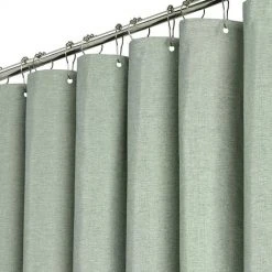 BAICCCF Rideau De Douche Vert Sauge, Ensemble De Rideaux De Douche En Tissu épais Texturé En Lin Avec 12 Crochets En Plastique, Résistant à La Rouille, Lavable En Machine, Rideaux De Luxe Simples Pour Hôtel Spa Pour Douches De Salle De Bain