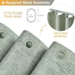 BAICCCF Rideau De Douche Vert Sauge, Ensemble De Rideaux De Douche En Tissu épais Texturé En Lin Avec 12 Crochets En Plastique, Résistant à La Rouille, Lavable En Machine, Rideaux De Luxe Simples Pour Hôtel Spa Pour Douches De Salle De Bain -Rideau et tringle Soldes 2024 60978795 3