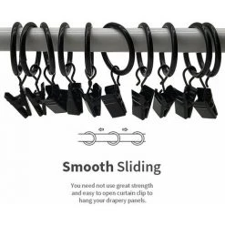 Deckon -30 Anneaux De Rideaux PCS Avec Pinces, Pinces à Draperie Solides, Crochets Sur Support De Tige De Tension, Diamètre Intérieur Oeillets En Métal Rideaux Décoratifs Cintres De Fenêtre, Noir -Rideau et tringle Soldes 2024 63494981 5