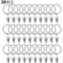 Deckon 30 Anneaux De Rideau PCS Avec Pinces, Pinces à Draperie Solides, Crochets Sur Support De Tige De Tension, Diamètre Intérieur Oeillets En Métal Rideaux Décoratifs Cintres De Fenêtre, Argent
