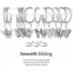Deckon 30 Anneaux De Rideau PCS Avec Pinces, Pinces à Draperie Solides, Crochets Sur Support De Tige De Tension, Diamètre Intérieur Oeillets En Métal Rideaux Décoratifs Cintres De Fenêtre, Argent -Rideau et tringle Soldes 2024 63571036 5