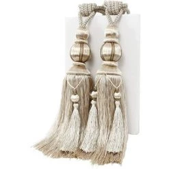 PERLE RARE 1 Paire D'embrasses De Rideaux En Corde Fait à La Main Avec Pompons Pour Rideaux De Fenêtre Drapé Corde Pour Décoration De Maison Ou De Bureau,Beige