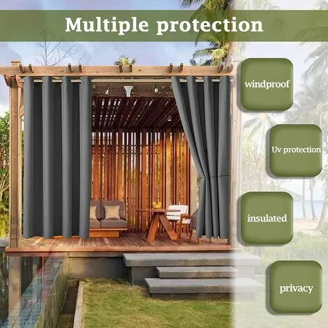 OUSUDELA Rideaux D'extérieur Jardin Patio Gazebo Rideau Occultant Coupe-vent Protection UV Résistant à La Moisissure, Rideaux Isolation Thermique Avec ?illet, L 120cm X H 150 Cm, 2 Panneaux, Gris Fonc 4 OUSUDELA Rideaux D'extérieur Jardin Patio Gazebo Rideau Occultant Coupe-vent Protection UV Résistant à La Moisissure, Rideaux Isolation Thermique Avec ?illet, L 120cm X H 150 Cm, 2 Panneaux, Gris Fonc – Image 4