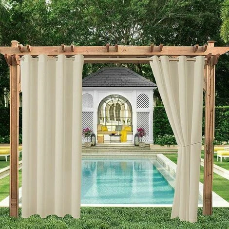 OUSUDELA Rideaux Extérieurs Jardin Patio Gazebo Rideaux Occultants Coupe-vent Protection UV Et Anti-moisissure, Rideaux Isolants Thermiques Avec Boutonnières, Largeur 120cm X Hauteur 150 Cm, 2 Panneaux, Beige 1 OUSUDELA Rideaux Extérieurs Jardin Patio Gazebo Rideaux Occultants Coupe-vent Protection UV Et Anti-moisissure, Rideaux Isolants Thermiques Avec Boutonnières, Largeur 120cm X Hauteur 150 Cm, 2 Panneaux, Beige
