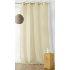 HOMEMAISON Voilage Ignifugé M1 Non Feu Aspect Polyester/Lin Crème 150 X 260 Cm - Crème