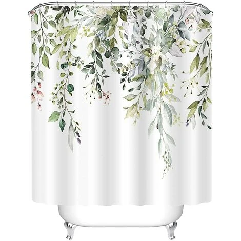 BF Ensemble De Rideaux De Douche En Eucalyptus Vert Avec Des Feuilles D'aquarelle Botaniques Et Un Décor De Salle De Bain Floral Sur Le Dessus Avec Des Crochets 3 BF Ensemble De Rideaux De Douche En Eucalyptus Vert Avec Des Feuilles D'aquarelle Botaniques Et Un Décor De Salle De Bain Floral Sur Le Dessus Avec Des Crochets – Image 3