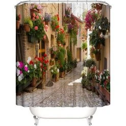 BDD Rideau De Douche Fleur Rue Rideau De Douche Impression Polyester Imperméable Rideau De Douche