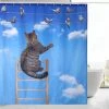 YIDOMDE Rideau De Douche Résistant à Moisissure Imperméable Avec Des Crochets, Tissu Polyester Lavables, Rideaux De Douche Pour Salle De Bains Facile à Nettoyer, Imprimé Chat Et Oiseau 180x180cm