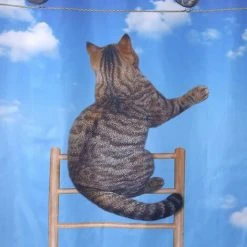 YIDOMDE Rideau De Douche Résistant à Moisissure Imperméable Avec Des Crochets, Tissu Polyester Lavables, Rideaux De Douche Pour Salle De Bains Facile à Nettoyer, Imprimé Chat Et Oiseau 180x180cm -Rideau et tringle Soldes 2024 65745899 3