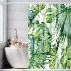 YIDOMDE Rideau De Douche En Polyester Avec Impression Numérique - 5 Tailles - Motif Feuilles - Anti-moisissure - Étanche - Sans Crochet - Pour La Maison Et L'hôtel - Décoration, #3 Blätter, 120*180cm -Rideau et tringle Soldes 2024 65745972 4