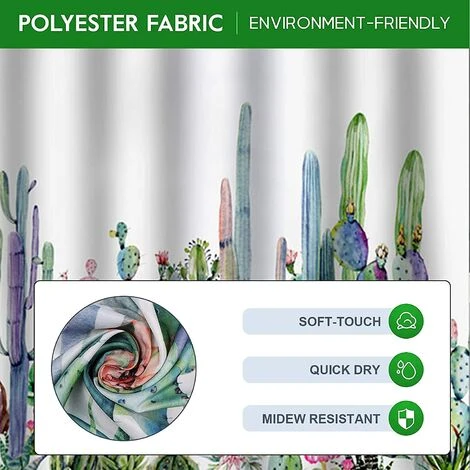YIDOMDE Rideau Douche,Rideau De Douche Cactus 180x180 Imperméable Anti Moisissure Rideau De Douche En Tissu Polyester Avec 12 Crochets 3 YIDOMDE Rideau Douche,Rideau De Douche Cactus 180x180 Imperméable Anti Moisissure Rideau De Douche En Tissu Polyester Avec 12 Crochets – Image 3