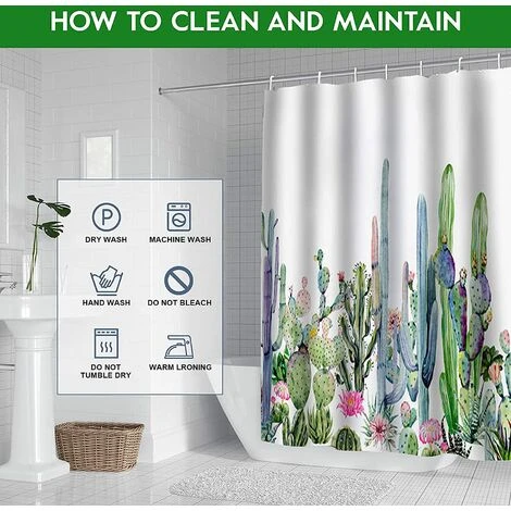 YIDOMDE Rideau Douche,Rideau De Douche Cactus 180x180 Imperméable Anti Moisissure Rideau De Douche En Tissu Polyester Avec 12 Crochets 5 YIDOMDE Rideau Douche,Rideau De Douche Cactus 180x180 Imperméable Anti Moisissure Rideau De Douche En Tissu Polyester Avec 12 Crochets – Image 5