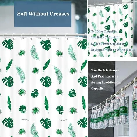 YIDOMDE Rideau De Douche Imperméable Anti-moisissure - 180 X 200 Cm - Lavable - Antibactérien - Avec 12 Anneaux De Rideau De Douche (Green-shuye) 2 YIDOMDE Rideau De Douche Imperméable Anti-moisissure - 180 X 200 Cm - Lavable - Antibactérien - Avec 12 Anneaux De Rideau De Douche (Green-shuye) – Image 2