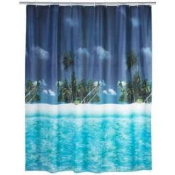 WENKO Rideau De Douche Original Palm Beach, Rideau De Douche 180x200 Cm, Waterproof, 12 Anneaux Rideau De Douche En Plastique Blanc Inclus, PEVA Matériau Recyclé Et Recyclable, 180x200 Cm, Multicolore - Multicolore