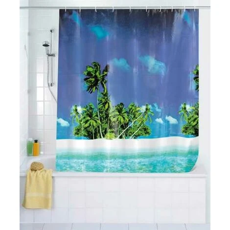 WENKO Rideau De Douche Original Palm Beach, Rideau De Douche 180x200 Cm, Waterproof, 12 Anneaux Rideau De Douche En Plastique Blanc Inclus, PEVA Matériau Recyclé Et Recyclable, 180x200 Cm, Multicolore - Multicolore 2 WENKO Rideau De Douche Original Palm Beach, Rideau De Douche 180x200 Cm, Waterproof, 12 Anneaux Rideau De Douche En Plastique Blanc Inclus, PEVA Matériau Recyclé Et Recyclable, 180x200 Cm, Multicolore - Multicolore – Image 2