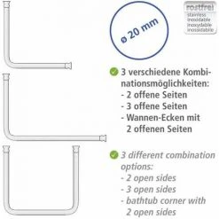 WENKO Barre De Douche Angle Universelle, Tringle Douche Angle, Longueur Adaptable Avec 3 Possibilités De Combinaison, à Percer, Matériel De Fixation Inclus, Aluminium - Plastique, Ø 2 Cm, Brillant -Rideau et tringle Soldes 2024 6578260 3