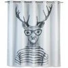 WENKO Rideau De Douche Antimoisissure Mr Deer Comfort Flex, Rideau De Douche Original, Lavable En Machine Et Waterproof, 10 Anneaux Rideau De Douche Intégrés, Polyester, 180x200 Cm, Noir - Blanc - Blanc
