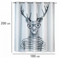 WENKO Rideau De Douche Antimoisissure Mr Deer Comfort Flex, Rideau De Douche Original, Lavable En Machine Et Waterproof, 10 Anneaux Rideau De Douche Intégrés, Polyester, 180x200 Cm, Noir - Blanc - Blanc -Rideau et tringle Soldes 2024 6578938 5