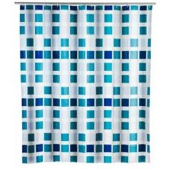 WENKO Rideau De Douche Original Mosaique, Rideau De Douche 180x200 Cm, Waterproof, 12 Anneaux Rideau De Douche En Plastique Blanc Inclus, PEVA Matériau Recyclé Et Recyclable, 180x200 Cm, Multicolore - Bleu