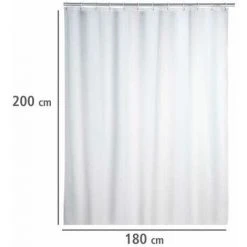 WENKO Rideau De Douche Antimoisissure Blanc, Rideau De Douche 180x200 Cm, Lavable En Machine Et Waterproof, 12 Anneaux Rideau De Douche En Plastique Blanc Inclus, 100% Polyester, 180x200 Cm, Blanc - Blanc -Rideau et tringle Soldes 2024 6579536 5