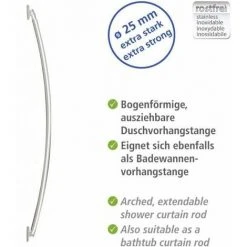 WENKO Barre De Douche Arrondie Extensible, Barre De Douche Télescopique, Longueur Adaptable, à Percer, Matériel De Fixation Inclus, Aluminium Inox, 110-200 Cm, ø2.5 Cm, Brillant -Rideau et tringle Soldes 2024 6579539 3