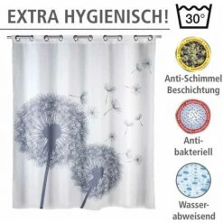 WENKO Rideau De Douche Antimoisissure Astera Comfort Flex, Rideau De Douche Original, Lavable En Machine Et Waterproof, 10 Anneaux Rideau De Douche Intégrés, Polyester, 180x200 Cm, Gris - Blanc - Blanc -Rideau et tringle Soldes 2024 6580404 3