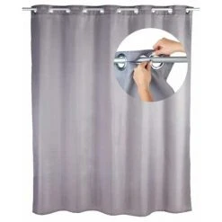 WENKO Rideau De Douche Comfort Flex, Rideau De Douche 180x200 Cm, Lavable En Machine Et Imperméable à L'eau, 10 Anneaux Rideau De Douche Intégrés, 100% Polyester, 180x200 Cm, Gris - Gris