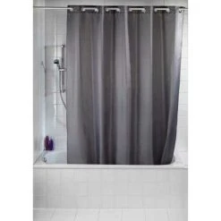 WENKO Rideau De Douche Comfort Flex, Rideau De Douche 180x200 Cm, Lavable En Machine Et Imperméable à L'eau, 10 Anneaux Rideau De Douche Intégrés, 100% Polyester, 180x200 Cm, Gris - Gris -Rideau et tringle Soldes 2024 6580484 3