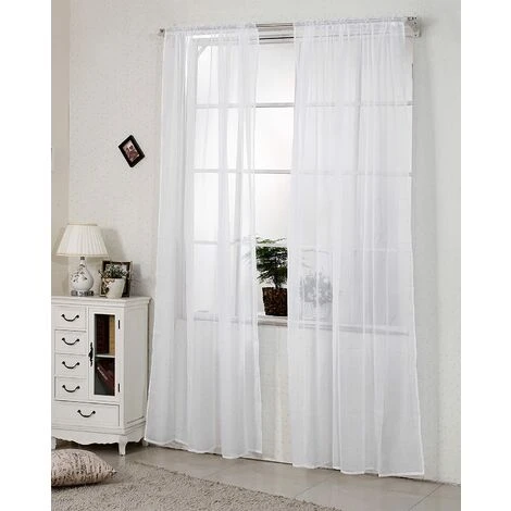 WOLTU Lot De 2 Rideaux En Voile Transparents.140x245cm Blanc VH5511ws-2 2 WOLTU Lot De 2 Rideaux En Voile Transparents.140x245cm Blanc VH5511ws-2 – Image 2