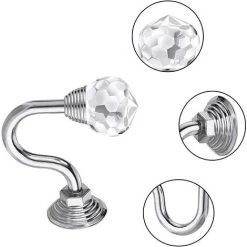 LADACèE 2 Pièces Crochets De Rideau En Cristal, Crochets Décoratifs En Cristal, Crochets En U En Cristal Rétro Embrasses En Métal Avec Vis, Pour Rideau, Serviette De Douche, Vêtements De Manteau (Argent) -Rideau et tringle Soldes 2024 66141059 3