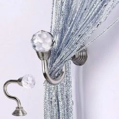 LADACèE 2 Pièces Crochets De Rideau En Cristal, Crochets Décoratifs En Cristal, Crochets En U En Cristal Rétro Embrasses En Métal Avec Vis, Pour Rideau, Serviette De Douche, Vêtements De Manteau (Argent) -Rideau et tringle Soldes 2024 66141059 4