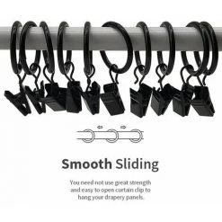 FVO Longziming-30 Anneaux De Rideaux PCS Avec Pinces, Pinces à Draperie Solides, Crochets Sur Support De Tige De Tension, Diamètre Intérieur Oeillets En Métal Rideaux Décoratifs Cintres De Fenêtre, Noir -Rideau et tringle Soldes 2024 66167841 5