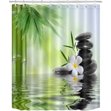 READCLY Rideau De Douche Anti Moisissure Zen Spa Vert Bambou Rideau De Bain Pierres Noir Fleur Orchidée Blanc Étanche Polyester Tissu Rideaux De Salle De Bain Avec 10pcs Crochets,150x180cm 2 READCLY Rideau De Douche Anti Moisissure Zen Spa Vert Bambou Rideau De Bain Pierres Noir Fleur Orchidée Blanc Étanche Polyester Tissu Rideaux De Salle De Bain Avec 10pcs Crochets,150x180cm – Image 2