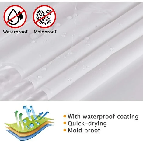 ENJOY Rideau De Douche 200x180cm Rideau De Bain EVA Semi-Transparent Imperméable Pour Salle De Bains - Blanc 4 ENJOY Rideau De Douche 200x180cm Rideau De Bain EVA Semi-Transparent Imperméable Pour Salle De Bains - Blanc – Image 4