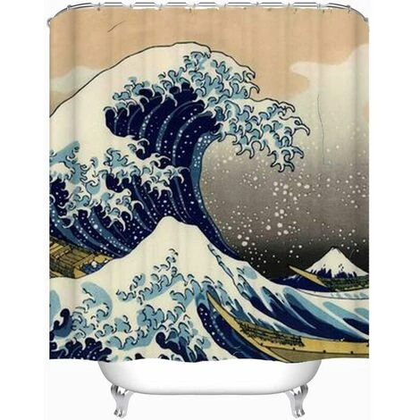 QERSTA Rideau De Douche Vague Japonaise Kanagawa Vague Rideau De Douche En Tissu Nautique Ensembles Décor De Salle De Bain Avec Crochets Imperméable Lavable 3 QERSTA Rideau De Douche Vague Japonaise Kanagawa Vague Rideau De Douche En Tissu Nautique Ensembles Décor De Salle De Bain Avec Crochets Imperméable Lavable – Image 3