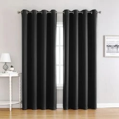SKECTEN Lot De 2 Rideaux Isolants Thermiques 140x240cm Ombrage Draperies à Oeillets Décoration De Fenêtre Salon Chambre Hôtel Noir -Rideau et tringle Soldes 2024 68006496 3