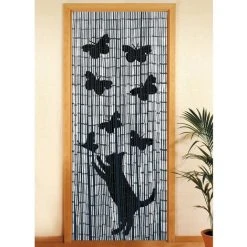 WENKO® Rideau De Porte Chat Et Papillon - Bambou - 90 X 200 Cm - 90 X 200 - Gris